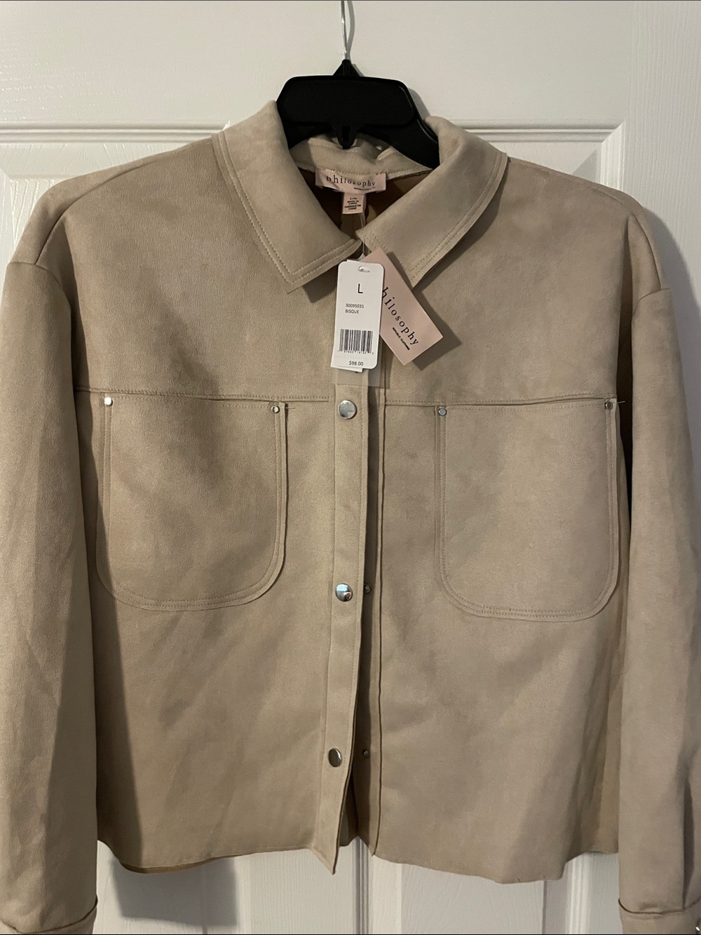 Philosophy Beige Suede Snap-Front Shirt Jacket